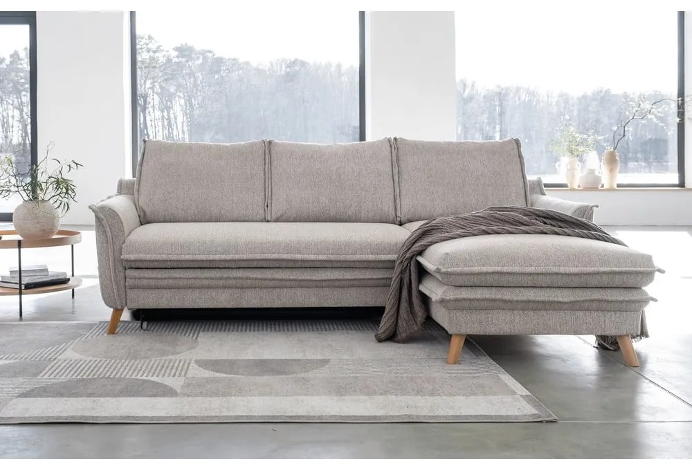 Sivobéžová rozkladacia/s úložným priestorom rohová pohovka (pravý roh/s leňoškou) Charming Charlie – Miuform