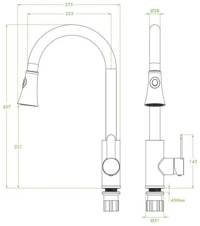 Laveo Bona, kuchynská batéria stojaca h-437, ušľachtilá oceľ, LAV-BAB_269U