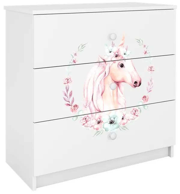 Detská komoda BABYDREAMS Jednorožec biela