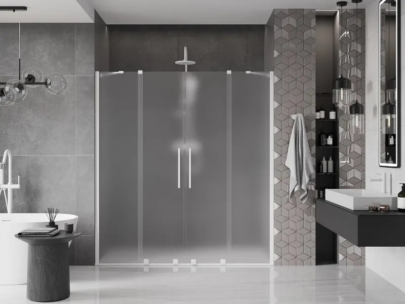 Mexen Velar Duo, posuvné sprchové dvere do otvoru 200 cm, 8mm sklo námraza, biela matná, 871-200-000-32-20