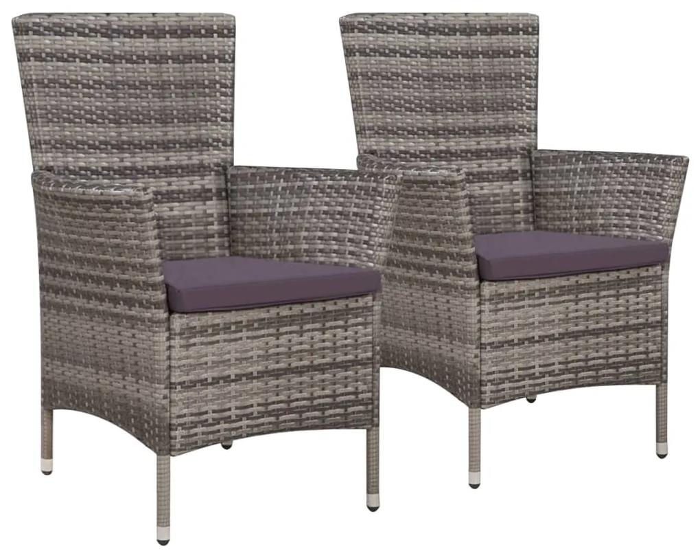 vidaXL Záhradné stoličky 2 ks s podložkami, polyratan, sivé