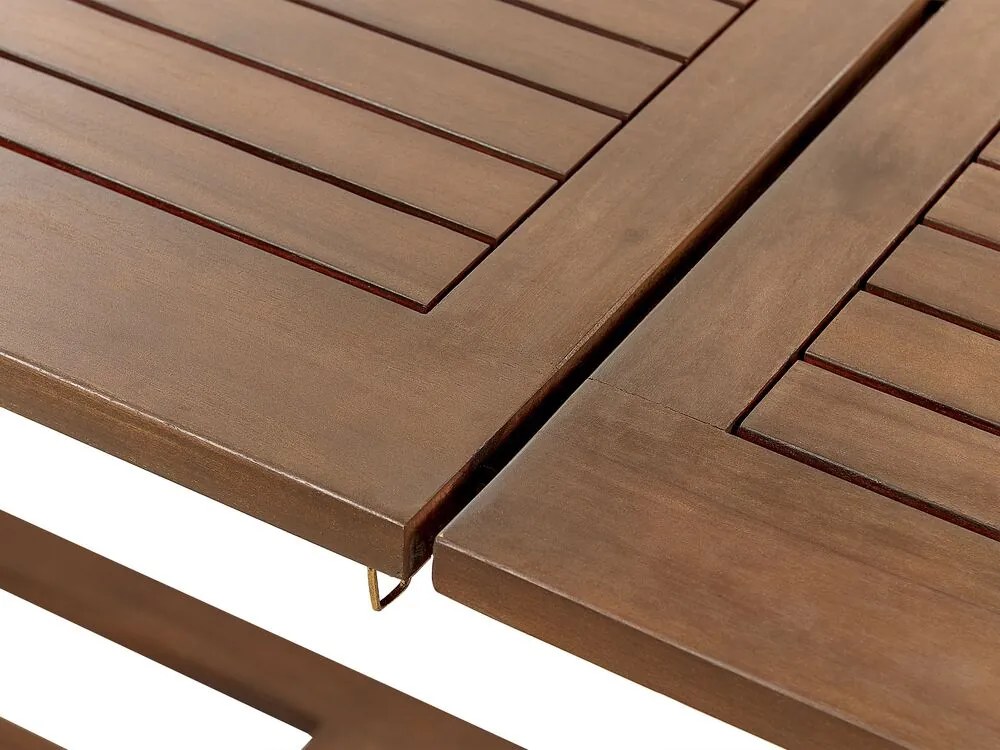 Záhradný rozkladací stôl z akáciového dreva 160/220 x 90 cm tmavé drevo AMANTEA Beliani