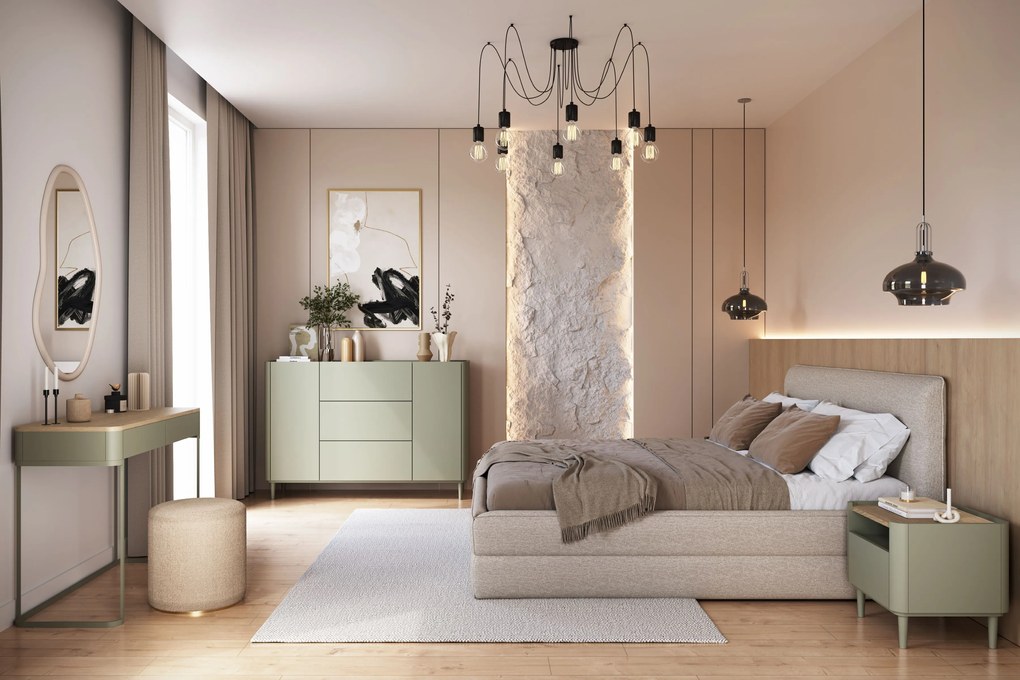 Komoda Elivo 150 cm na nožičkách - eukalyptus / dub baltic dune