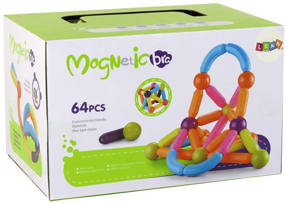 Lean Toys Veľká sada magnetických blokov v kufríku - 64 prvkov