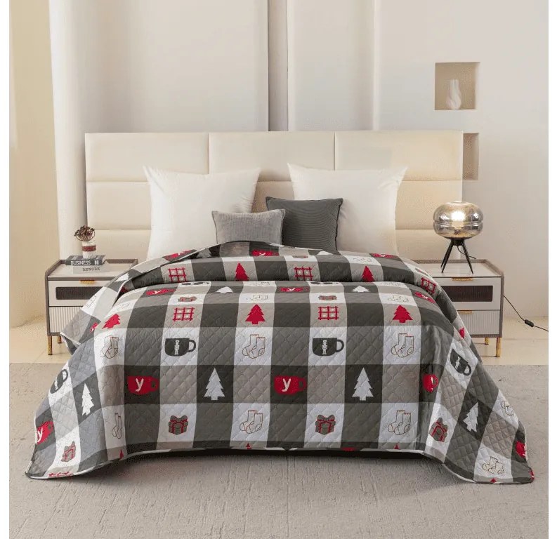 Prehoz na posteľ CHRISTMAS SOCKS zelený Rozmer: 170 x 210 cm