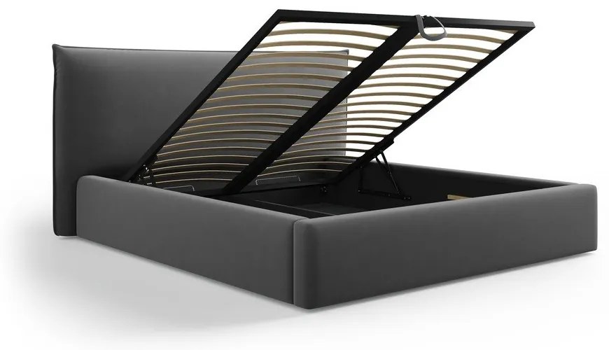 Tmavosivá čalúnená dvojlôžková posteľ s úložným priestorom a roštom 180x200 cm Elio – Milo Casa