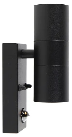 Vonkajšia nástenná lampa čierna 2-svetlá s pohybovým senzorom IP44 - Duo