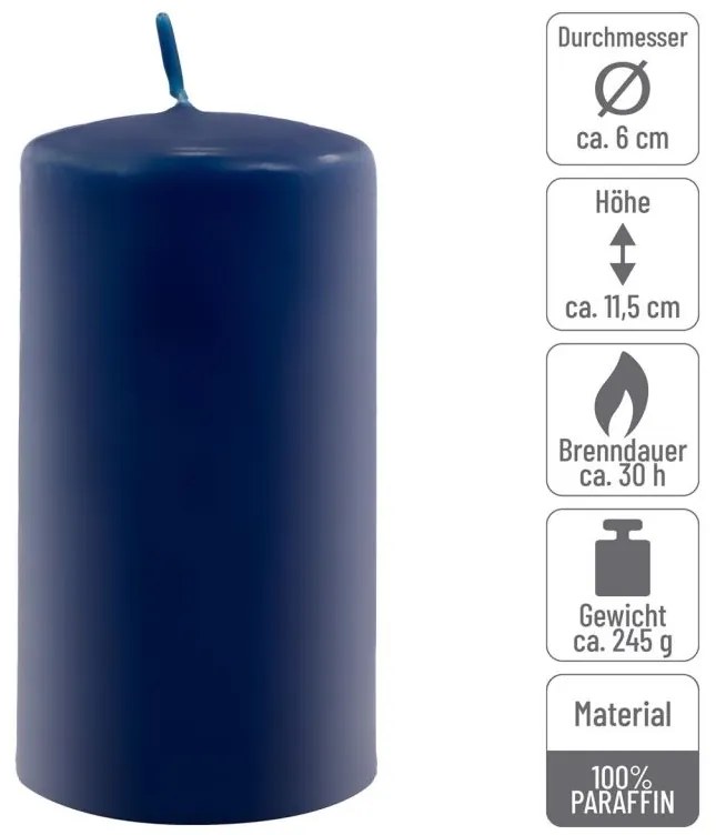Sada stĺpových sviečok, 11,5 cm, Ø 6 cm, modrá, 12 ks