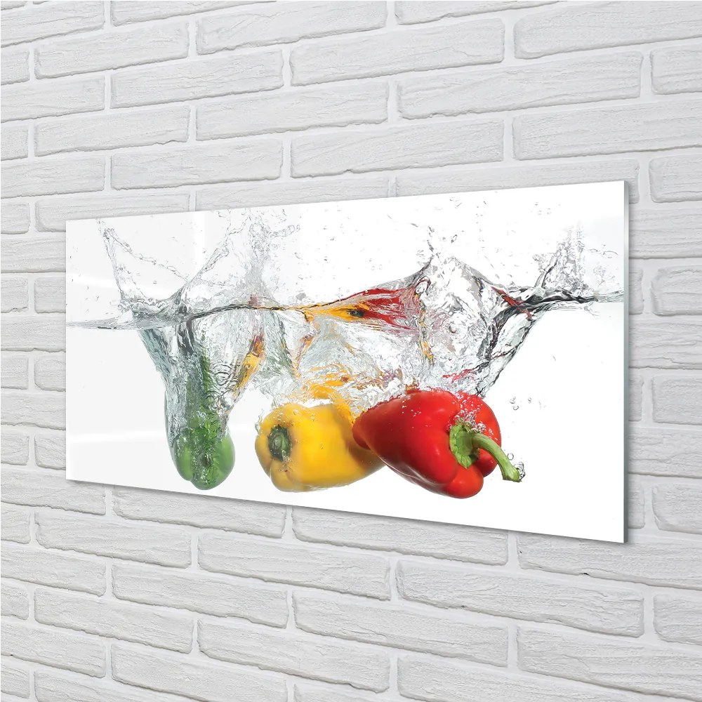 Sklenený obklad do kuchyne Farebné papriky vo vode 100x50 cm