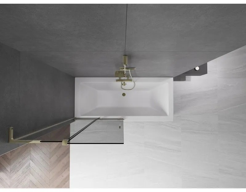 Mexen Velar L, 2-krídlová posuvná vaňová zástena 95 x 150 cm, 8mm šedé sklo, zlatá lesklá, 896-095-003-41-50