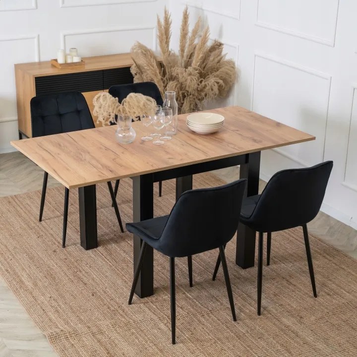 Rozkladací stôl do jedálne, obývacej izby, malý, štvorcový, čierny, Craft MAX 80/160