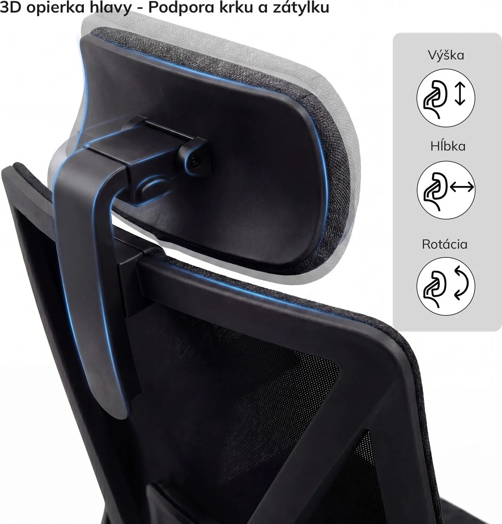 Ergonomická otočná kancelárska stolička so sieťovaným operadlom, čierna: VECTOR
