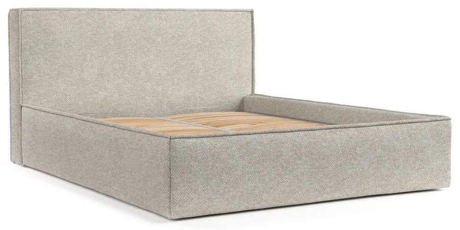 Svetlosivá čalúnená dvojlôžková posteľ s úložným priestorom s roštom 180x200 cm Lounge L – Maison de Rêve