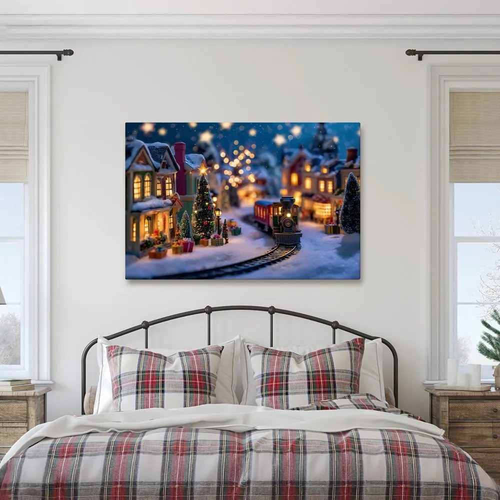 Obraz vianočná dedinka s vláčikom