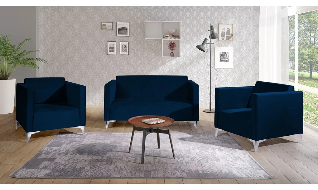 Sedacia súprava Denim 2+1+1, Dostupné poťahy: Solo 263, Farby nožičiek: biely lesk