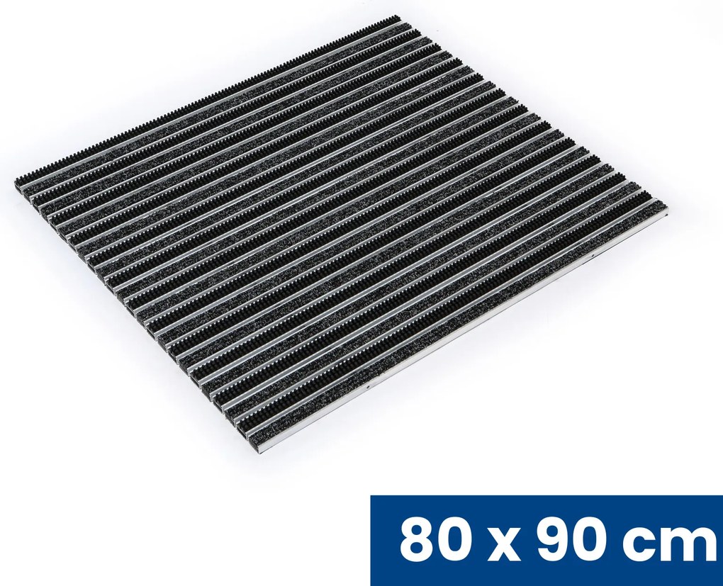 Hliníková čistiaca rohož so štetinami a kobercovou vložkou, 80 x 90 cm, čierna