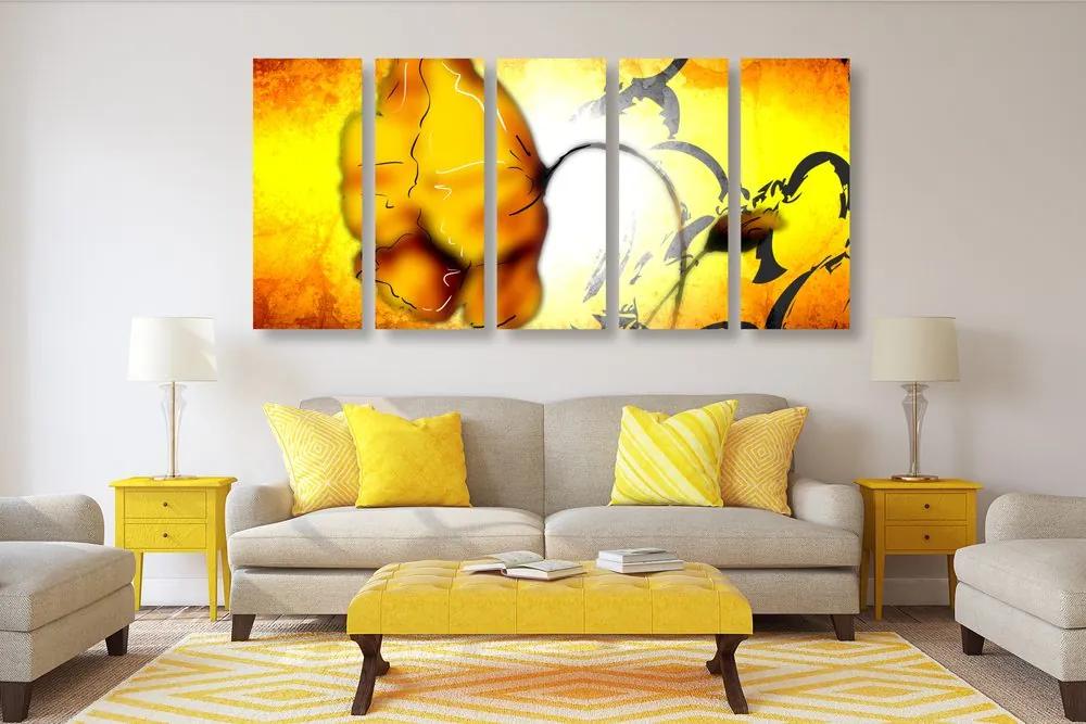 5-dielny obraz abstraktný oranžový kvet