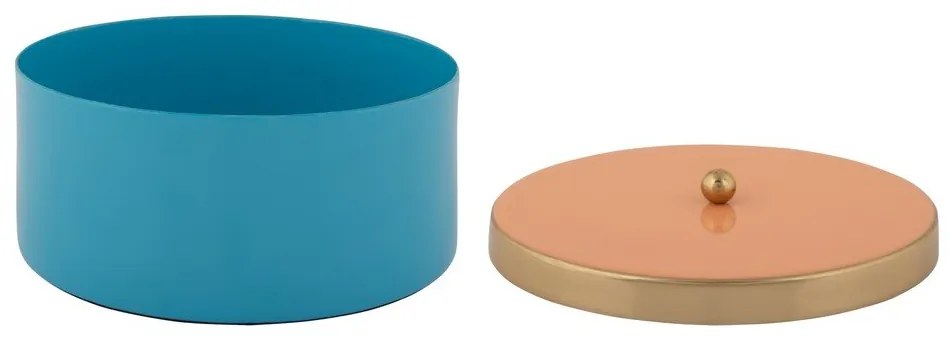 Modrý dekoratívny kovový úložný box ø 16x6 cm Double Funky – PT LIVING