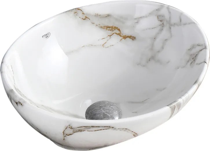 BPS-koupelny Keramické umývadlo na dosku HYD-LO-MAR1-405 40,5x33 cm, biely mramor