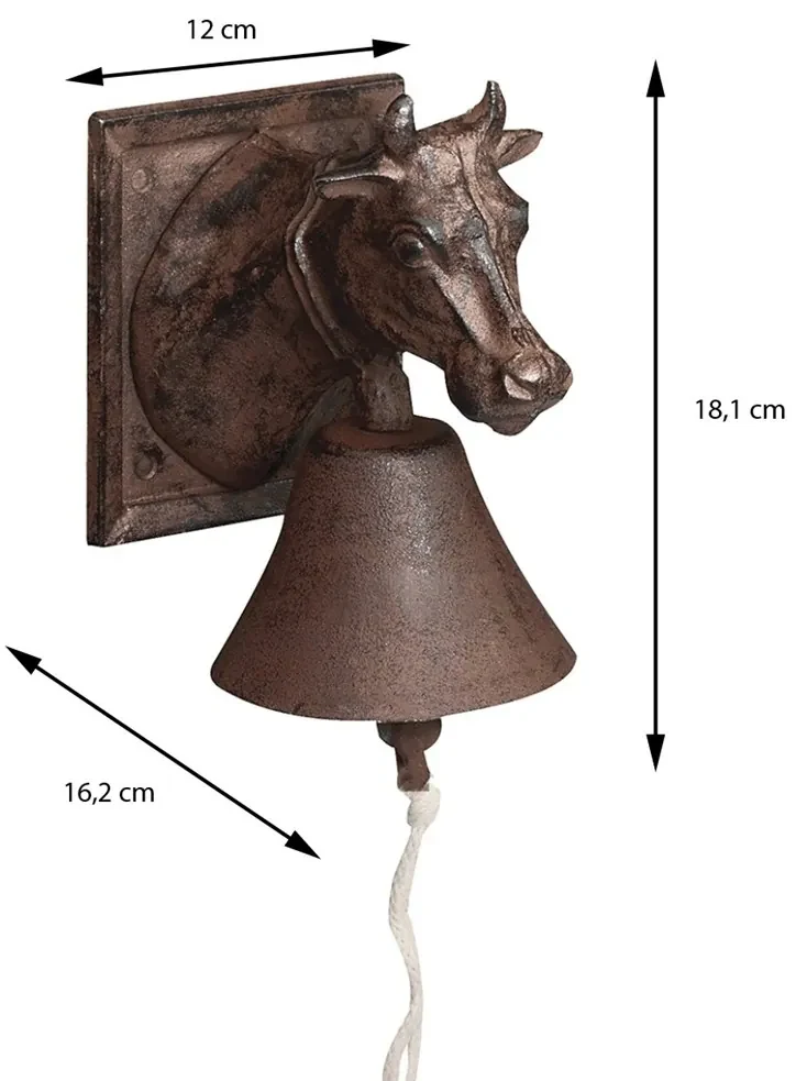 Záhradný zvonček Cow, 18x12 cm, liatina, hnedá