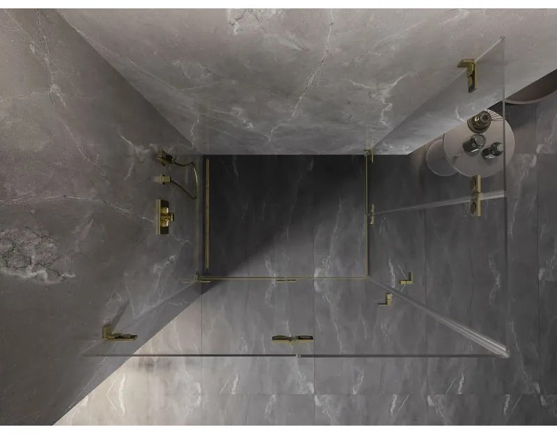 Mexen Lunar-F Duo, skladací sprchový kút 85 x 70 cm, 8mm číre sklo, zlatý matný profil, 836-085L-070P-55-00