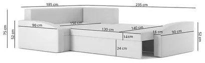 Rozkladacia rohová sedacia súprava GRANDE Sivá/biela Ľavá