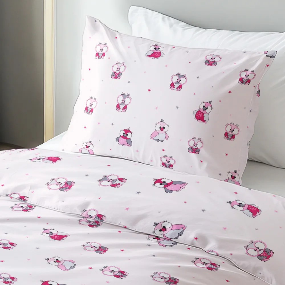 Biante Detské bavlnené posteľné obliečky Sandra SA-726 Ružové sovičky na bledo ružovom Jednolôžko 140x200 a 70x90 cm