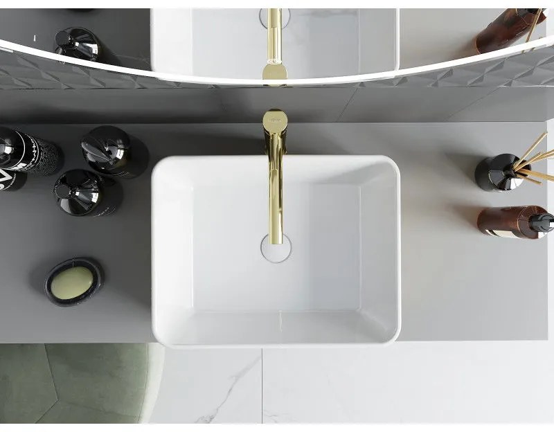 Mexen Catia, umývadlo na dosku 48x37x14 cm, biela lesklá-zlatý vzor, 21314817