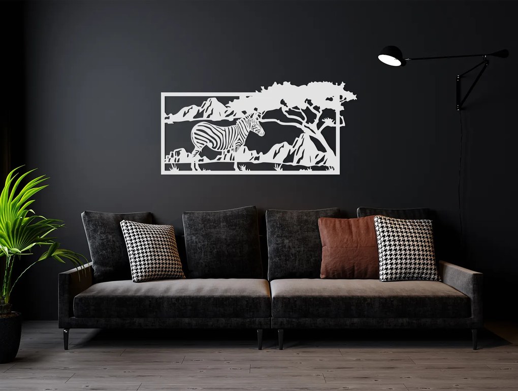 drevko Drevený obraz Zebra v savane Rozmer obrazu: 21 x 44,5 cm, Farba dekorácie: Čierna