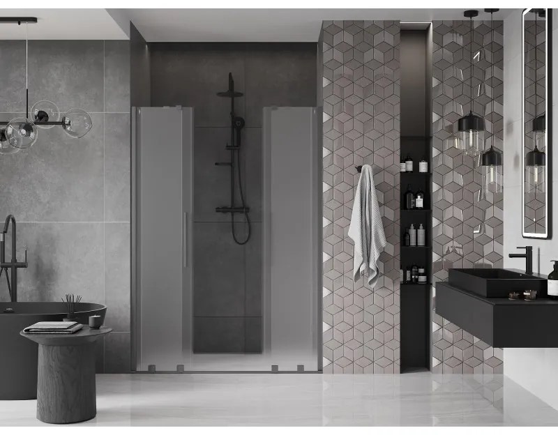 Mexen Velar Duo, posuvné sprchové dvere do otvoru 140 cm, 8mm sklo námraza, grafit brúsený, 871-140-000-32-66