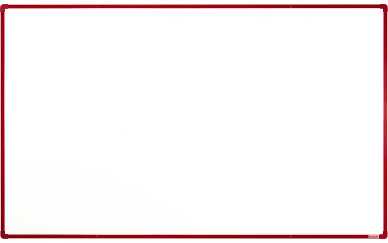 Biela magnetická popisovacia tabuľa s keramickým povrchom boardOK, 2000 x 1200 mm, červený rám