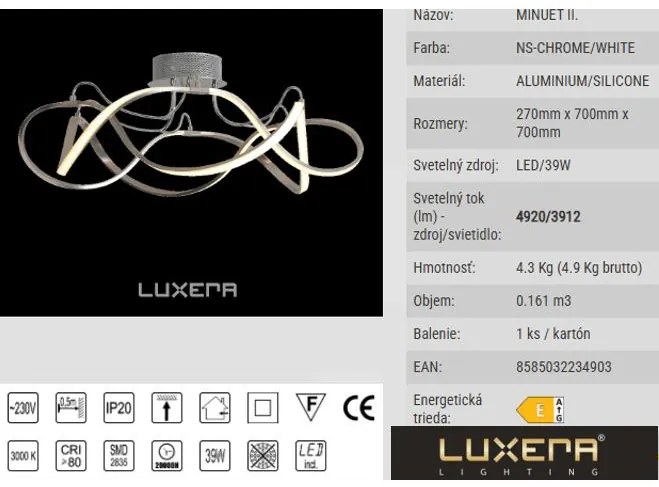 Design stropnica LED LUXERA MINUET 18106 Ø70 39W-4920lm