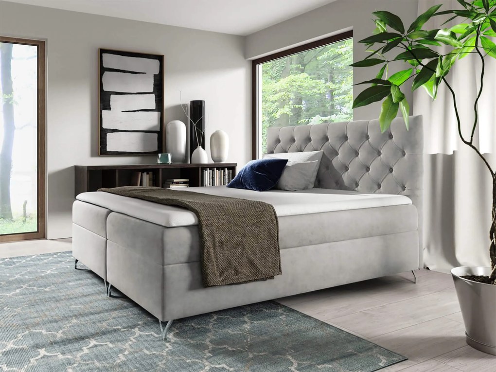 Wilsondo Čalúnená boxspring manželská posteľ Guliette s matracom - sivá Rozmer: 180x200