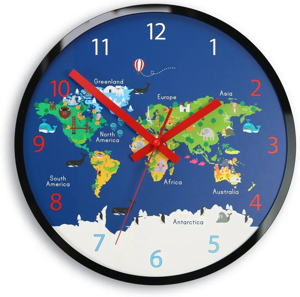 Detské nástenné hodiny Mirro Mapa sveta 30 cm viacfarebné