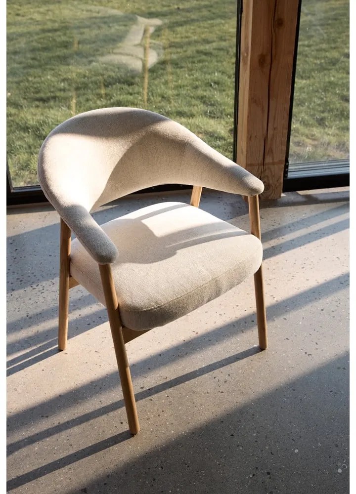 Krémovobiele jedálenské kreslá v súprave s podrúčkami 2 ks z dubového dreva Elk – Unique Furniture