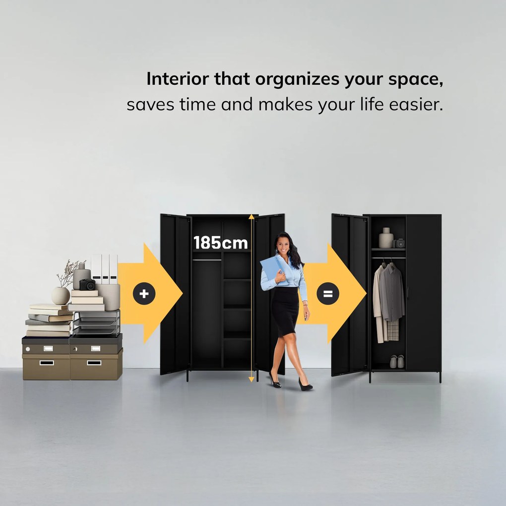 Čierna šatníková skriňa FLAVIO Modern 800 x 1850 x 450 mm