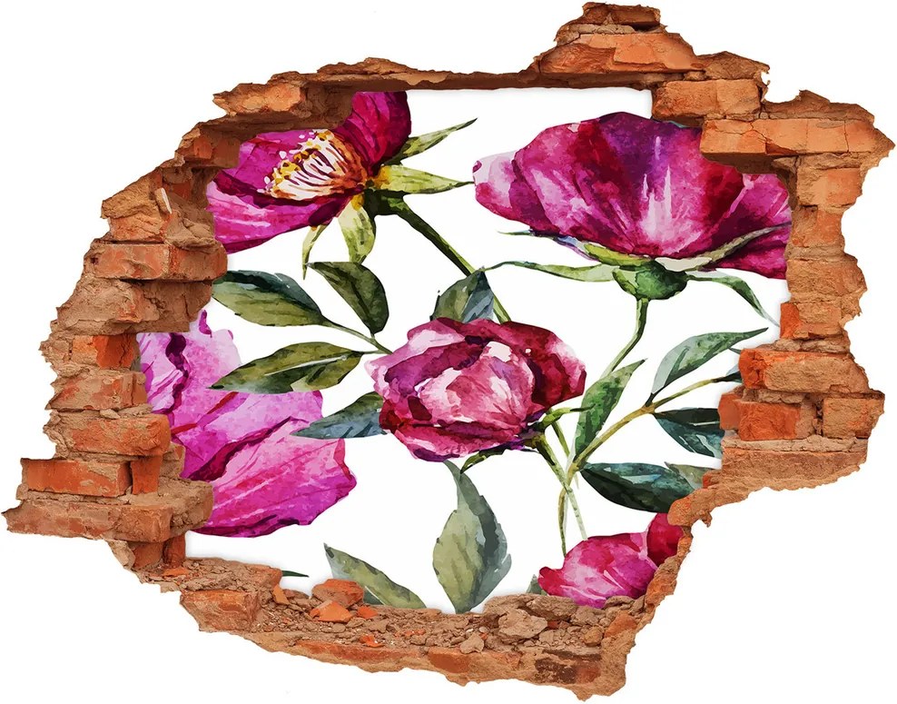 Nálepka diera na stenu Ružové pivónie WallHole-cegla-90x70-86204148