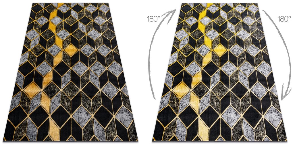 Koberec GLOSS moderný 400B 86 štýlový, glamour, art deco, 3D geometrický čierno/ zlatý