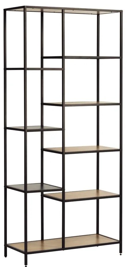 Čierna/v prírodnej farbe knižnica v dekore duba 80x180x35 cm Altino – Unique Furniture