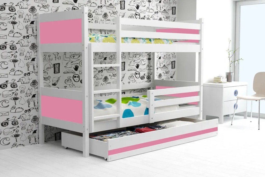 Poschodová posteľ RINO 190x80cm - Biela - Ružová