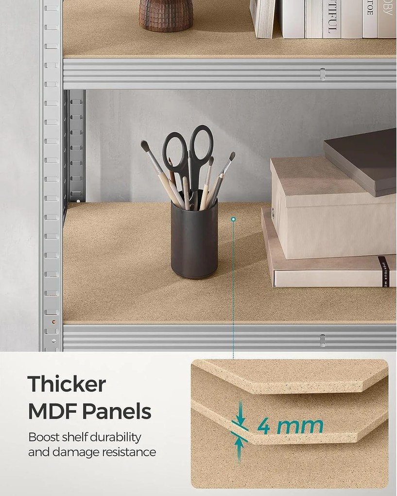 Regály 5-úrovňové s oceľovým rámom a vysokou nosnosťou, sada 2 ks, strieborné