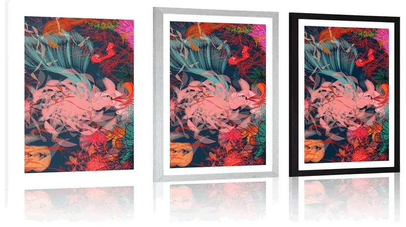 Plagát s paspartou abstraktné kvetiny - 40x60 black