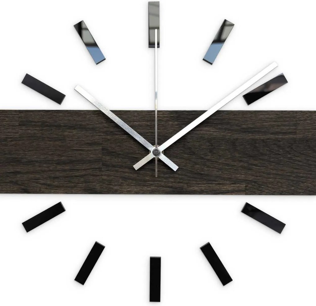 Ručne vyrobené vodorovné dubové nástenné hodiny - CRYSA: Strieborné ručičky 60 cm 4683-111269 MAS021-3169-SILVER-60