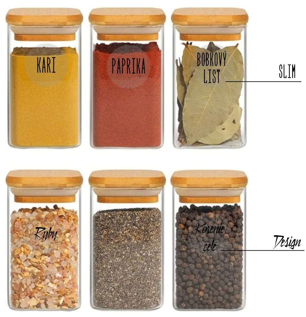 Orion Sada 6ks koreničiek, sklenené hranaté s bambusovým viečkom, CUBE 6 x 200ml