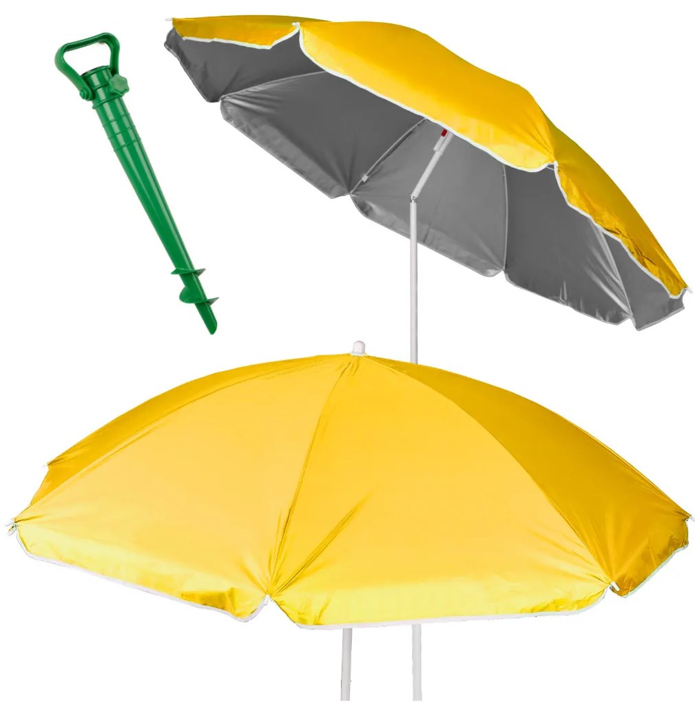 Plážový slnečník nastaviteľný rozbitný UV skladací 150cm žltý