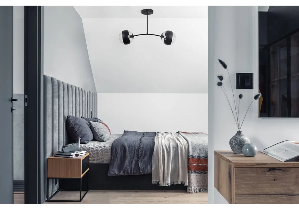 Stropné svietidlo Toledo, 2x čierne/transparentné sklenené tienidlo, B