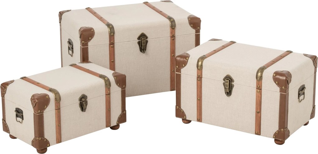 sada 3 kufrů MDF ecru hnědá – 54*35*35 cm