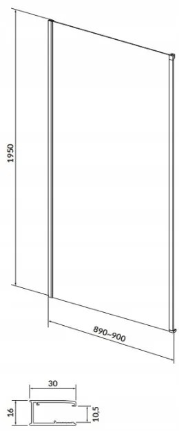 Cersanit LARGA, bočná stena ku sprchovým kútom 90x195cm, 6mm číre sklo, čierny profil, S932-134