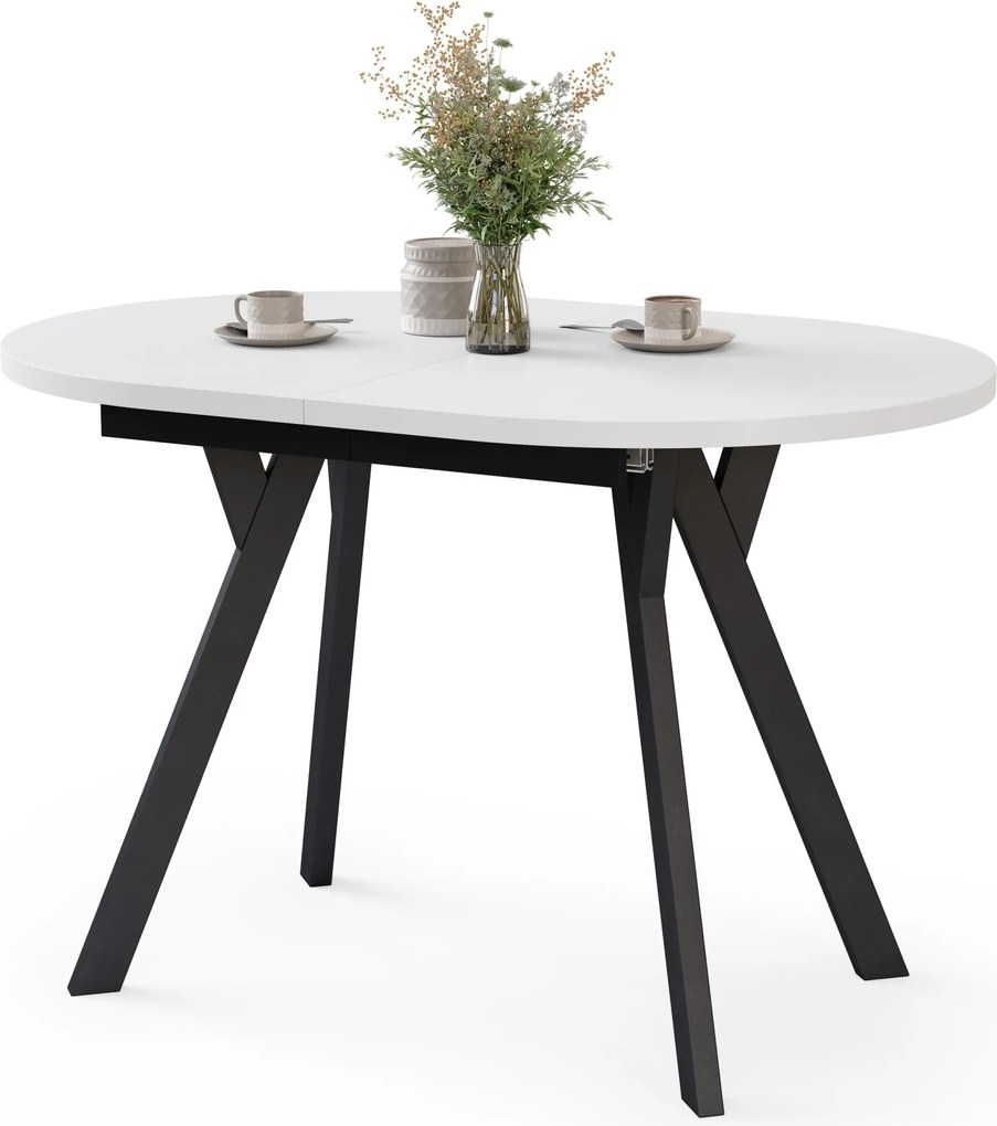 Mazzoni ALMO Biely mat / čierne nohy - OVÁLNY ROZKLADACÍ STÔL 140-240 cm PRE 10-12 OSÔB