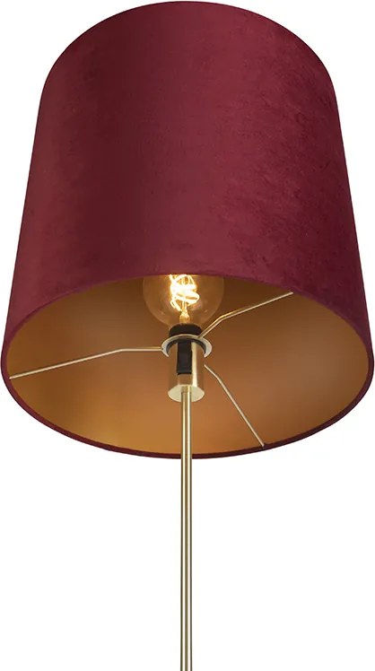 Stojaca lampa zlatá/mosadzná s červeným zamatovým tienidlom 40/40 cm - Parte